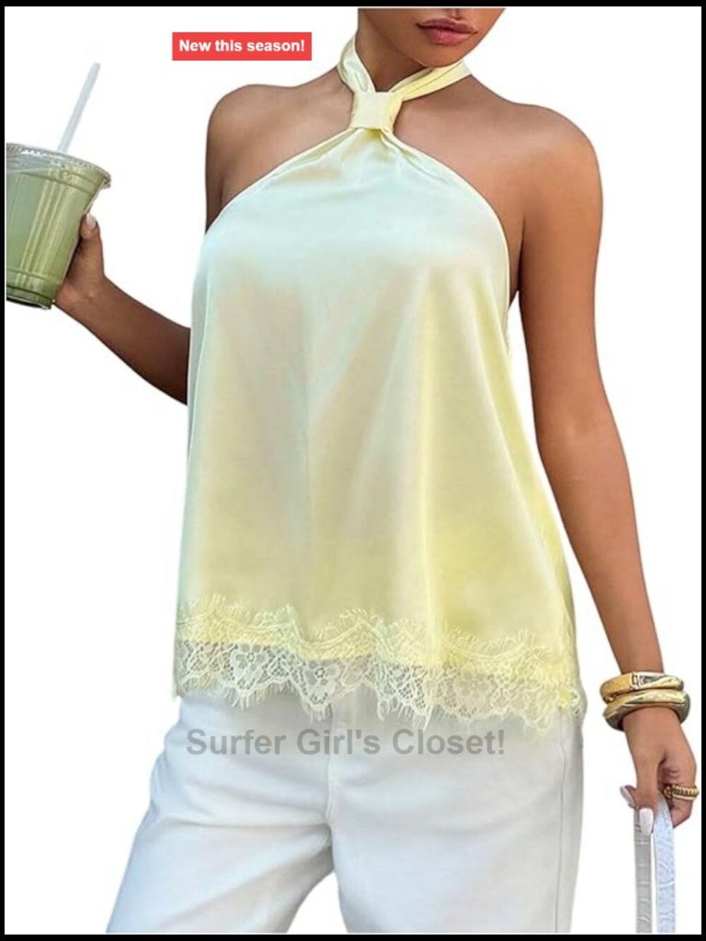 Satin Lace Halter Top Sleeveless Open Back Dressy Blouse Women's